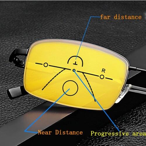 New Far And Near Dual-use multi-focus Night vision Reading Glasses Men Progressive Anti-blue light Business Presbyopia Eyewear