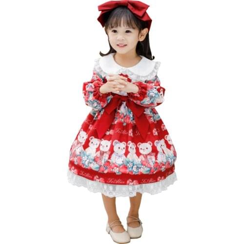 Girls Lolita Dresses Childrens College Style Dress Girls Cake Printed Princess Dress Kids Christamas Ball Gown Clothes