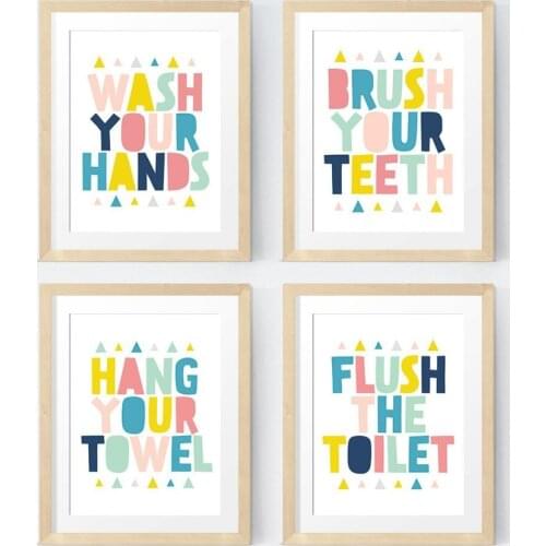 Bathroom Quote Art Painting Wall Pictures , Colorful Kids Bathroom Rules Canvas Art Prints and Posters Home Toilet Wall Decor