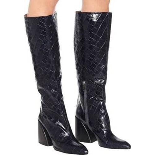 Schoenen Vrouw Girls Shoes Pointed Toe Thigh High Boots Vintage BLACK Leather Winter Shoes Women Long Knight Boots Chunky Heels