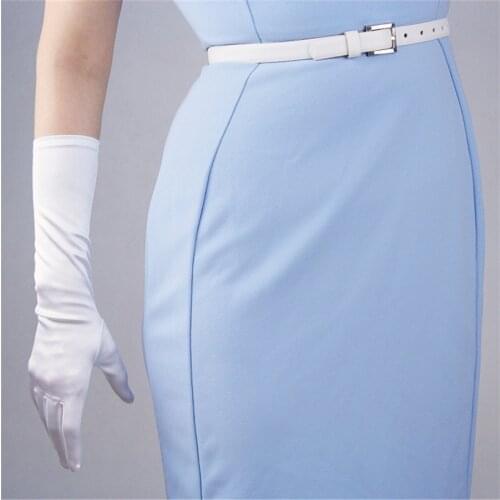 Silk Gloves 38cm Elastic Silk Satin Pearl Milk White WomenS Long Sunscreen Gloves SCB38