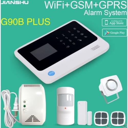 JIANSHU Home Security Alarm System Work with GAS Leakage Detector GSM WIFI Wireless Home Security Burglar Alarm System G90B PLUS