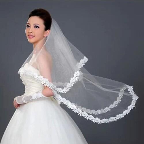 Wedding Veil ONE Tier White Bride Headpiece Hair Lace Bridal Accessories 2022