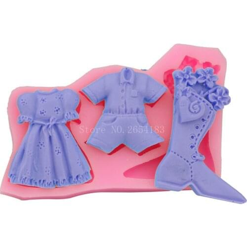 Dance Party cloth shorts shirt boots shoes Dress princess Fondant Silicone Cake Mold Cupcake Jelly Candy Baking Moulds FQ1696