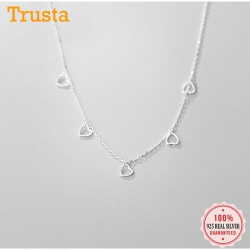 Trustdaiv sauthentic Heart Choker Necklace Chain Party Small Hollow Heart Love Charm Women 925 Sterling Silver Jewelry DA718