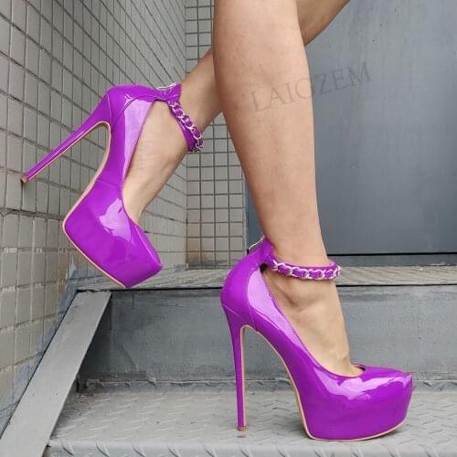 SEIIHEM Women Platform Pumps Zip Up Stiletto High Heels Sandals Round Toe Shiny Party Prom Lady Shoes Woman Large Size 42 47 52