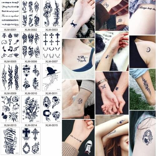 1pc Waterproof Temporary Tattoo Stickers Black Tattoo Big Black Tiger Skull Lion Wolf Rose Leg Chest Arm Fake Tattoo Man Woman