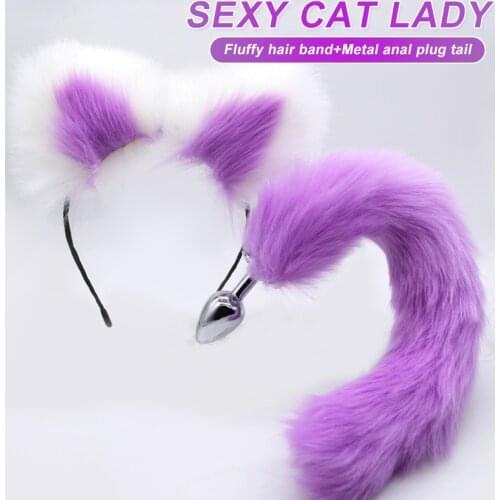 Multi-Colored Tail-Plug Hair- Clip Ears-Clip Role Play Makeup Metal Back Yard Anal Plug Sex Toy for Couples Woman