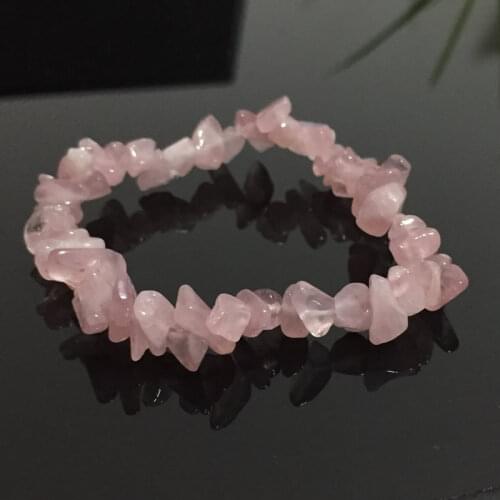 Women Bracelets Healing Balance Raw Nuggets AA Grade Natural Rose Crystal Chip Stone Beads Meditation Jewelry Quartz Bracelets