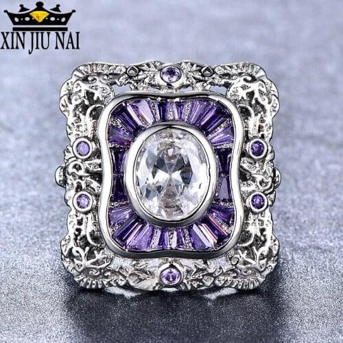 Retro Geometric Square Rings for Women Trendy Purple Zircon Women Ring Luxury Chic Engagement Wedding Bridal Party Jewelry Gifts