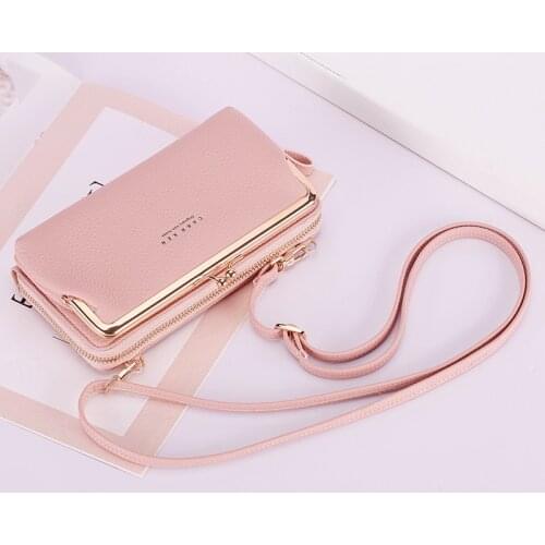 Womens Wallet Solid Color Multifunction Messenger Bag Female Handbags Zipper Hasp Coin Purses Clutch Phone Bag Shoulder Bag