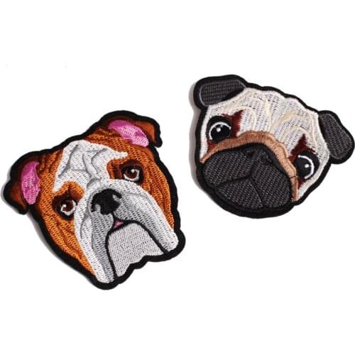 1 Pcs Animals Pug Dog Patches for Clothing Iron on Embroidered Sewing Applique Cute Sew on Fabric Badge DIY Apparel Accessories