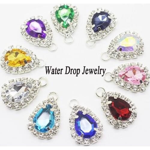 10pcs / lot water drop rhinestone 20 * 15MM button DIY hair accessories decorative buckle mixed color