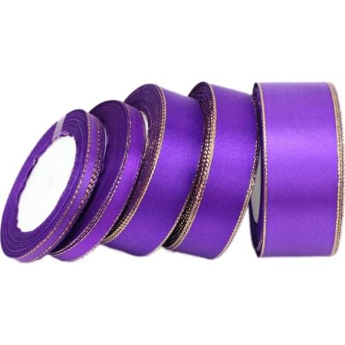 25 yards/roll) purple gold Edge Satin Ribbon Wholesale Gift Christmas ribbons (6/10/20/25/40mm)