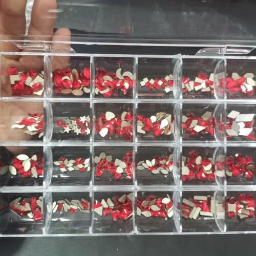 480Pcs/Box Mixed Red Glass Rhinestone Crystal No confusion In 24 Grids With 1 Dotting Pen Nail Art Rhinestone Gem#ZB-2