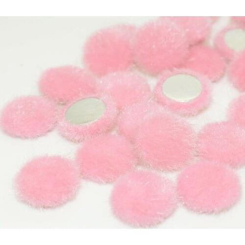 50Pcs 15mm Handmade Pink Velvet Fabric Covered Round Thin Flat Backs Cabochon Decoration Chunky Buttons DIY Scrapbooking Craft