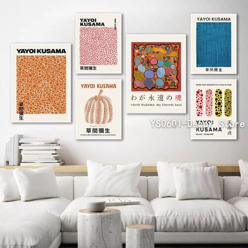 Yayoi Kusama Pumpkin Abstract Nordic Wall Art Canvas Painting Posters and Prints Pictures Home Living Room Decor (No Frame)