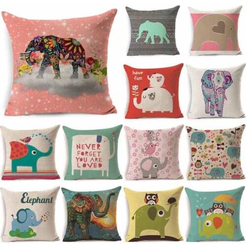 Elephant Owl Pattern Cotton Linen Throw Pillow Cushion Cover Cartoon Car Home Sofa Bed Decorative Pillowcase Funda Cojin