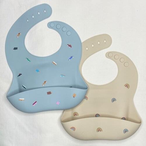 Print Kids Bibs Waterproof Soft Silicone Kids Feeding Stuff Cute Pattern Kids Girl Toddler Adjustable Children Bib Saliva Towel