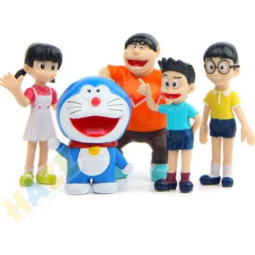5pcs/set Doraemon Nobita Nobi Family PVC Action Figure Doll DIY Cake Decor Kids Toys Anime Figure Toys Doll No Box