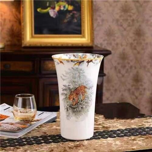 European Tiger Bone China Vase On-Glaze High Quality Ceramic Flower Vase Green Plant Flowerpot Office Home Decoration