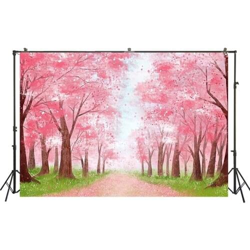 Watercolor Cherry Trees Background Babyshower Birthday Party Backdrop Blossom Spring Landscape Poster Newborn Photo Booth Banner