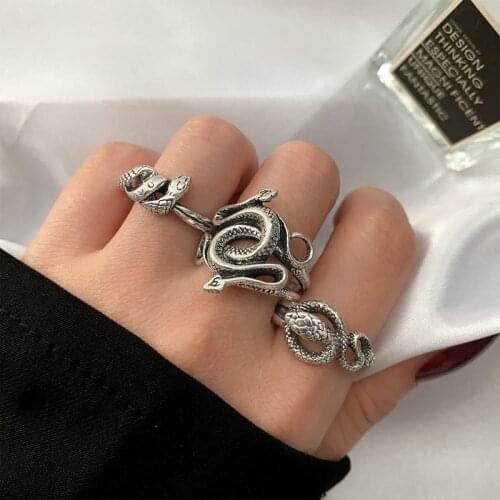 FAMSHIN Gothic Retro Punk Snake Ring For Men Women Antique Silver Color Open Adjustable Rings Vintage Punk Fashion Jewelry Gift