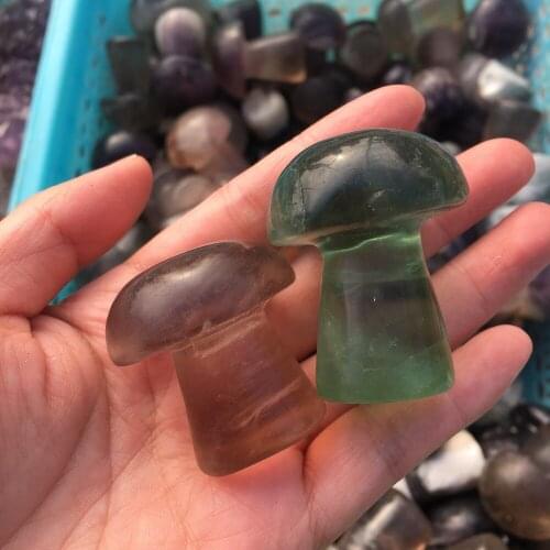 1pcs beautiful hand carved natural quartz crystal stone green fluorite mushroom 70g