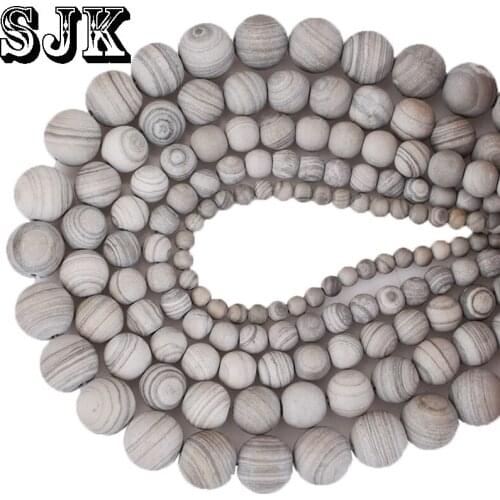 Natural Stone Forsted Matte Dull Polish Gray Stripe Round Loose Beads 4 6 8 10 12MM Diy Bracelet Beads For Jewelry Making