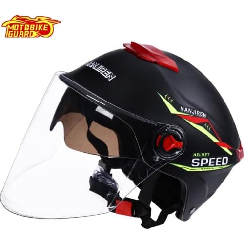 Motorcycle Double Lens RefleHelmet Scooter Motorbike Half Open Face Helmets Summer Bike Riding Dual Visor Light Strip Casco Moto