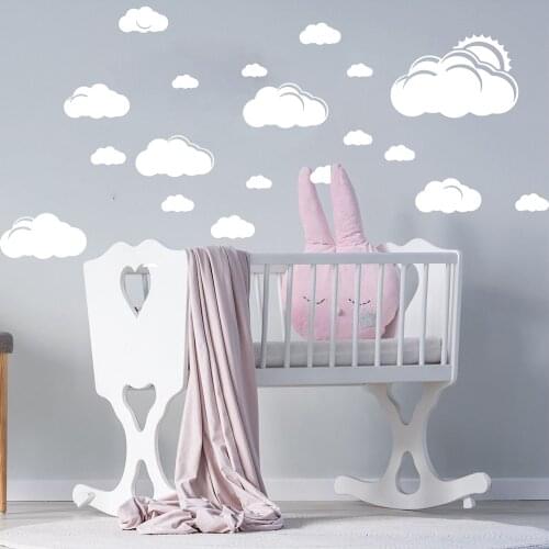 Cartoon Sun Clouds Sky Wall Decal Baby Nursery Kids Room Cute Clouds Sun Nature Wall Sticker Bedroom Playroom Vinyl Home Decor