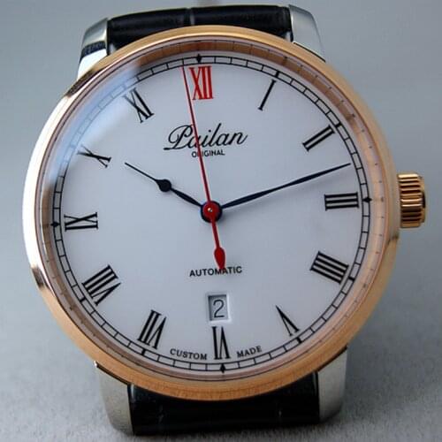 Watch Automatic for Men Calendar Genuine Leather Stainless Steel Blue Pointer Simple Casual Business Minimalist Dial