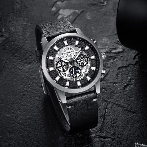 Men Fashion Automatic Mechanical Genuine Leather Strap Sport Watch Casual Business Retro Watches Male Clock RUIMAS Wristwatches