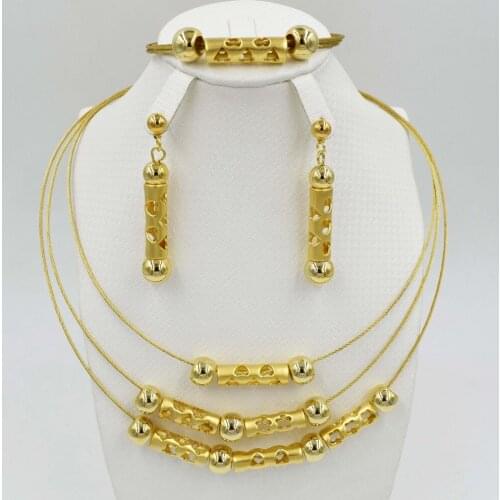 New High Quality Dubai 3color Jewelry Set real Nigerian Wedding African Jewelry Sets Parure Bijoux