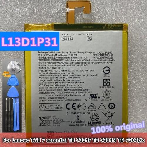 Original Battery L13D1P31 For Lenovo TAB 7 essential TB-7304F TB-7304N TB-7304i TB-7304X 3450/3500mAh Batteries High Quality