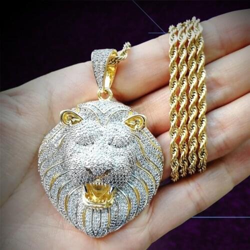 Iced Out Necklace Micro Pave Cubic Zircon Lion Head Pendant Necklace for Men Women Gifts Luxury Hip Hop Jewelry