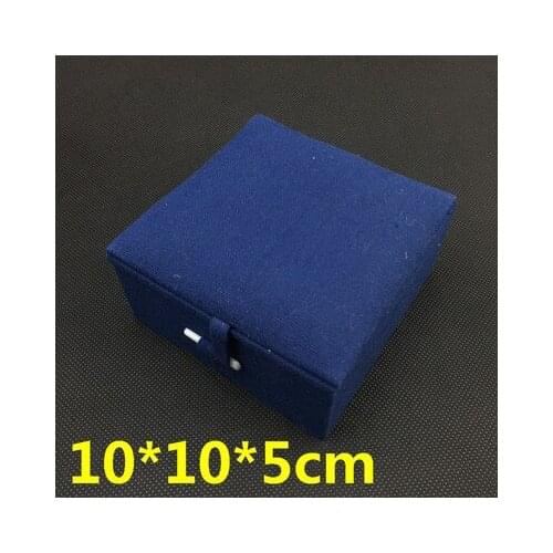 Plain Linen Square Cotton Filled Jewelry Bracelet Gift Box Jewellery Packaging Storage Case 10x10x5cm