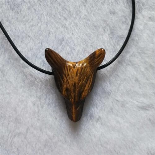 Drop shipping Natural tiger eye Crystal gemstone wolf pendant meditation reiki healing chakra crystal Wolf Necklace for men 1pcs