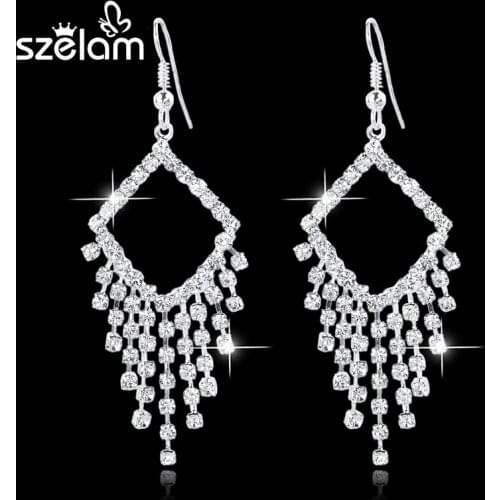 MELIHE silver earrings brand jewelry long statement tassel rhinestone crystal drop earrings for women wedding brinco SER150123