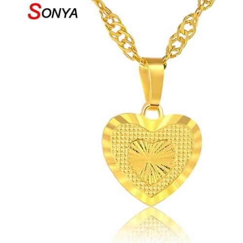 SONYA Heart Pendant and Necklaces Romantic Jewelry Gold Color For Womens Girls Wedding Gift Girlfriend Wife Gifts Bijoux