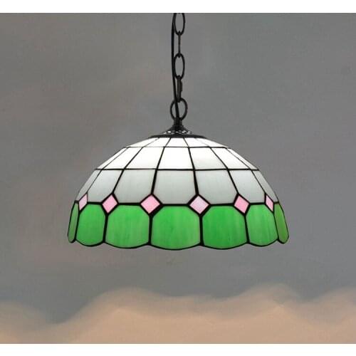 Modern Mediterranean Creative Vintage Tiffany Colored Glass Green Pastoral European-Style Art Glass Hanging Lamp 30cm
