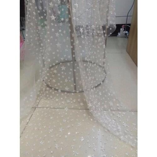 Special SYJ-83131 French tulle Material French Net Lace fabric with glued glitter for bridal dress