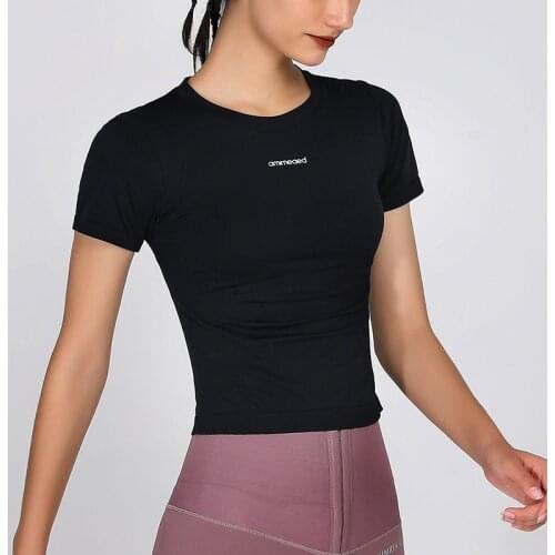 Letter Print Sport Shirts Solid Color Women Workout Top High Elastic Gym Yoga Top Running Breathable short sleeve T-Shirts