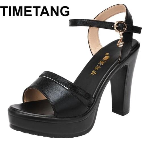 TIMETANG Model Shows High Heel Thick Heel Sandals For Women Block Heels Ladies Sandals