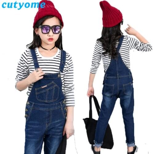 Spring Teenage Girls Denim Jumpsuits Pants Loose Cotton Casual Jeans Overalls for Children Autumn Kids Bibs Suspender Trousers