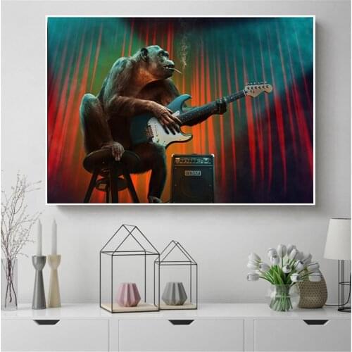 Funny Gorilla Playing bass Picture Wall Art Canvas Painting Animal Posters And Prints For Living room Modern Home Art Decor