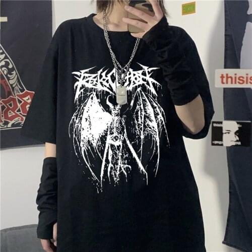 Terror Harajuku Lightning Letters Anime y2k Gothpunk Womens T-shirt Summer KPOP Short Sleeve O-Neck Aesthetic Tees E-Girl tops
