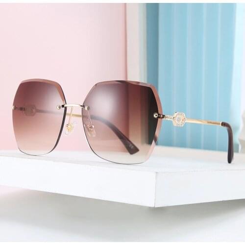 DENISA Rhinestone Glasses Leg Female Sunglasses Rimless Cat Eye Sunglasses Women 2020 New Fashion Frameless Shades UV400 50265