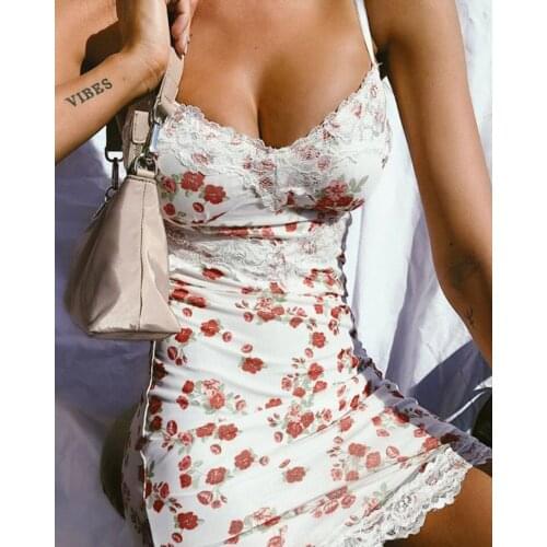 Floral Print Holiday Lace Sexy Slip Dress Summer Fashion Outfits Backless Sleeveless Sundress Bodycon Vestidos Sundress
