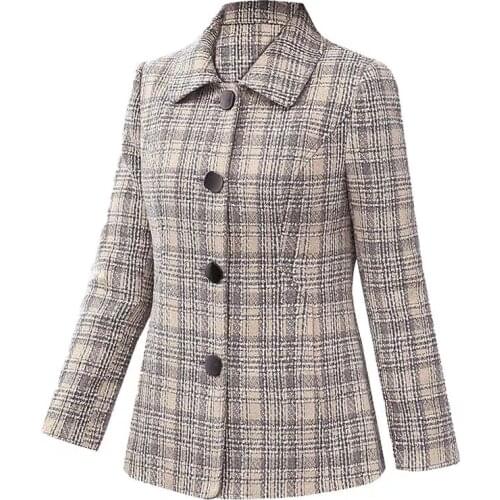 Mother Woolen Coat Female 2021 Spring Autumn New Short Small Suit Jacket Middle-Aged And Elderly Womens Woolen Outwear L790